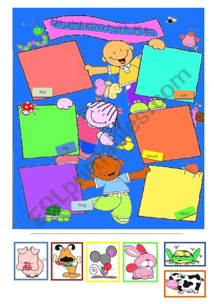 Pre-K vocabulary activity with animals to cut and paste in the correct habitats, image 25 Animal Cut and Paste worksheet for Pre-K kids sorting animals by how they move
