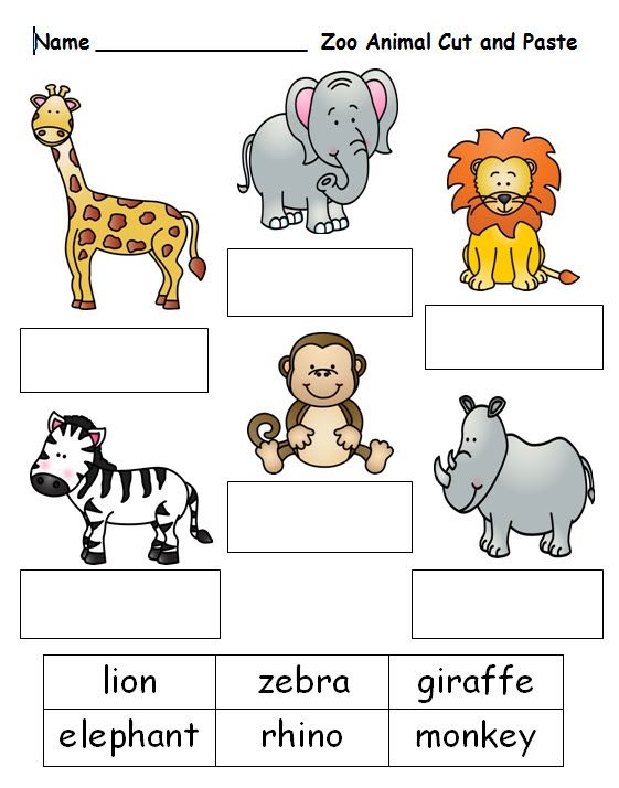 Fun vocabulary activity for little zookeepers to match flying, swimming, and crawling animals Animal Cut and Paste worksheet for Pre-K with animals to sort by movement