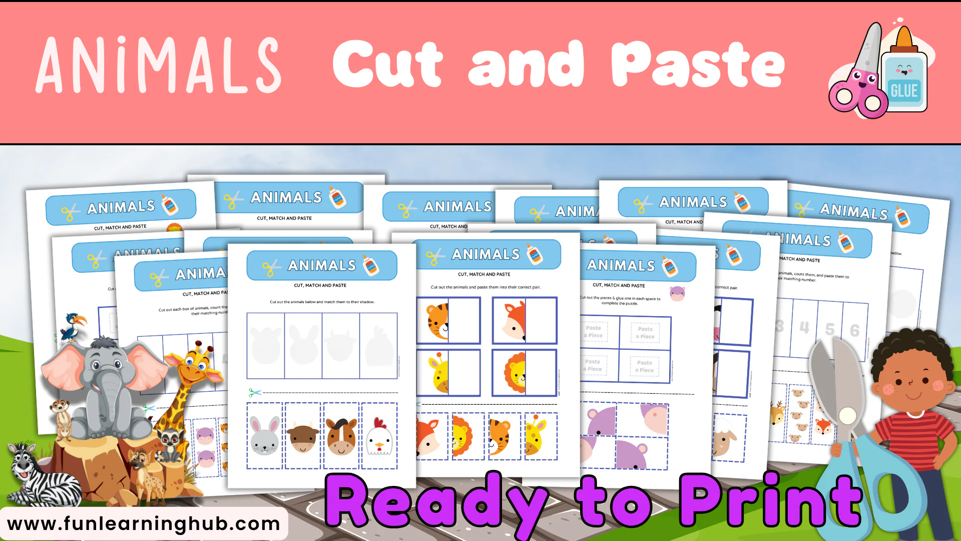 Fun animal sorting activity for little zookeepers in worksheet number 5 Pre-K animal cut and paste worksheet with pictures of animals to sort by flying, swimming, or crawling