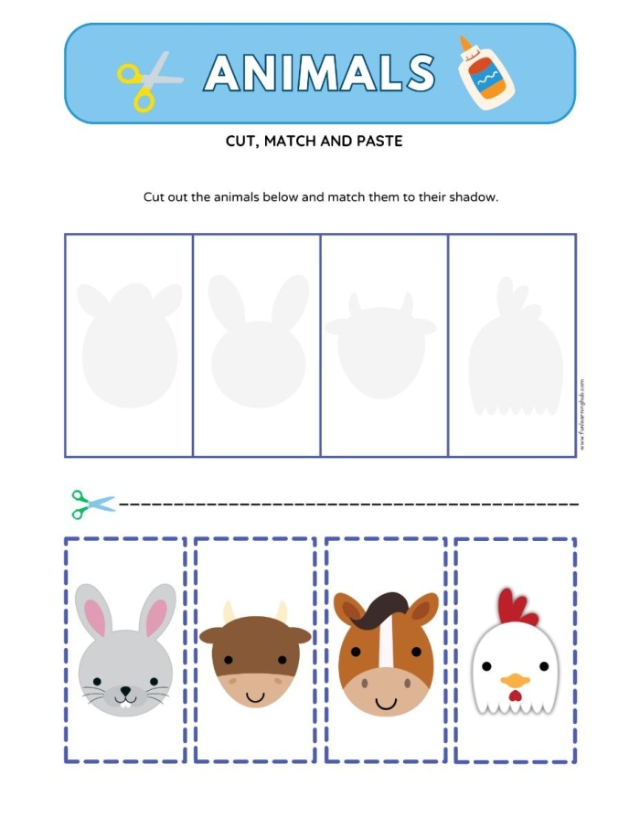 Animal sorting activity for little zookeepers on worksheet number 12 Pre-K animal cut and paste worksheet with kids sorting flying, swimming, and crawling animals