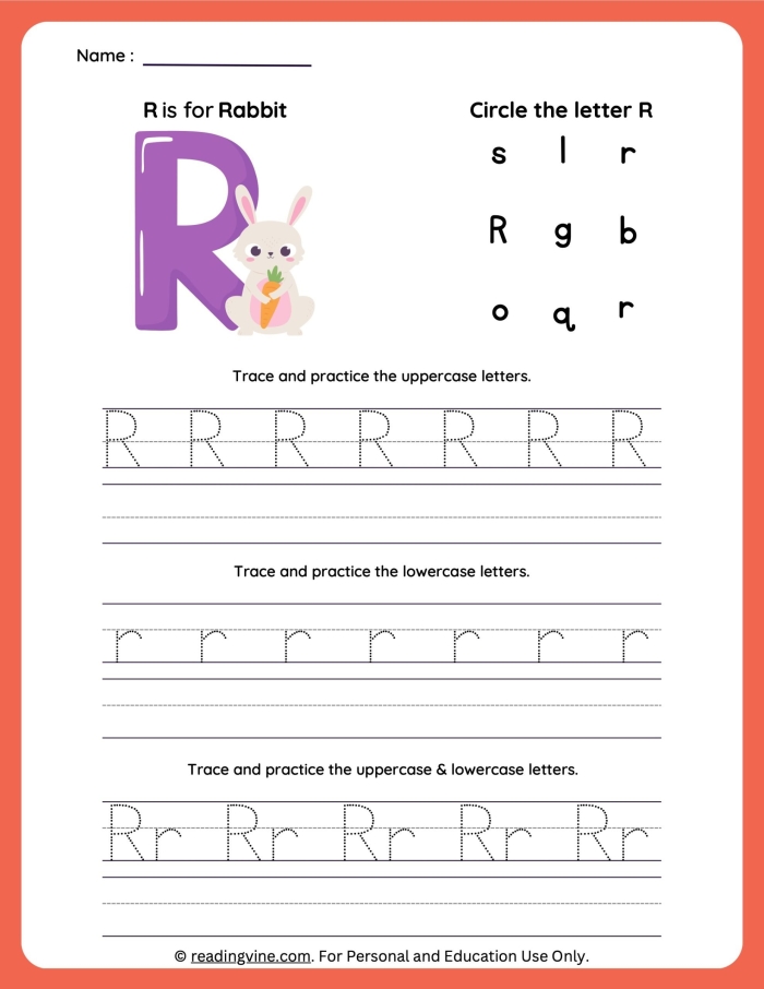 Pre-K children practicing tracing lines and the letter R on an ASL writing worksheet