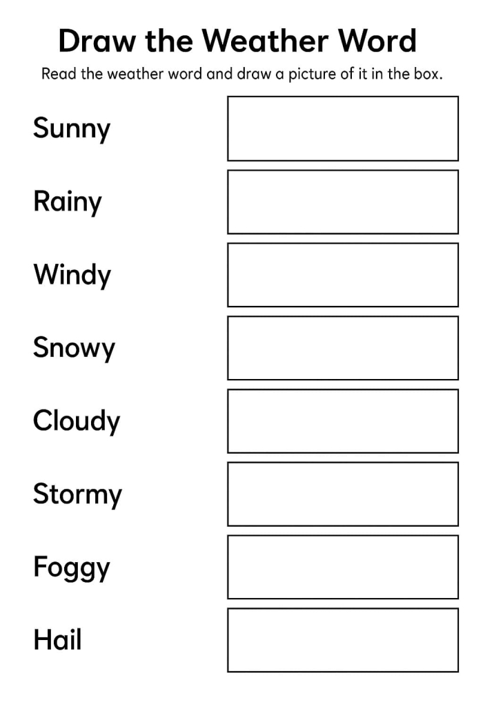 Worksheet for young learners featuring basic Chinese weather terms, image 15 Pre-K children practicing Chinese weather vocabulary on a colorful worksheet