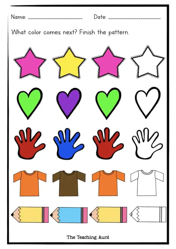 Creative color patterns activity for young learners in worksheet 23 Pre-K children making colorful patterns in a physical science worksheet