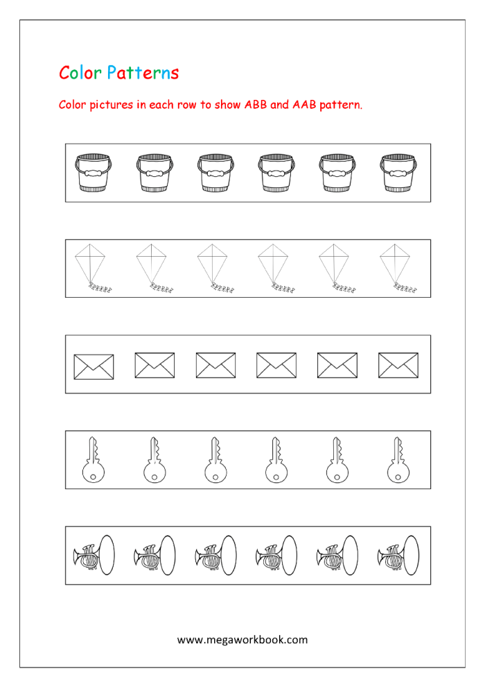 Creative color pattern activity for young learners in worksheet number 13 Pre-K children practicing color sequencing on a physical science worksheet