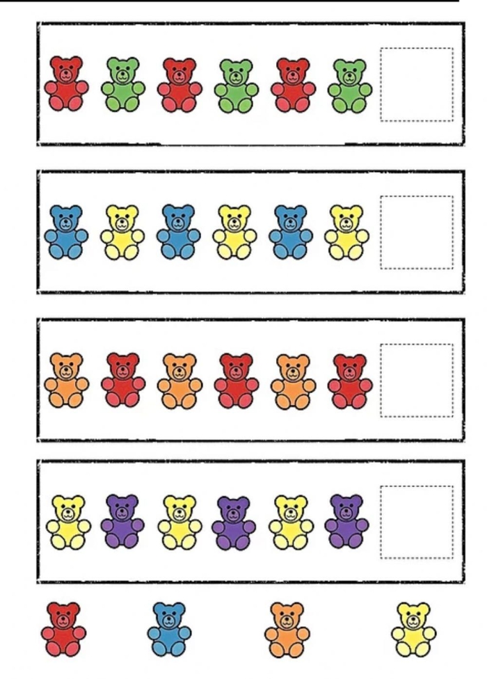 Creative color pattern activity for young learners in early math skills practice Pre-K students practicing color sequences on a fun physical science worksheet