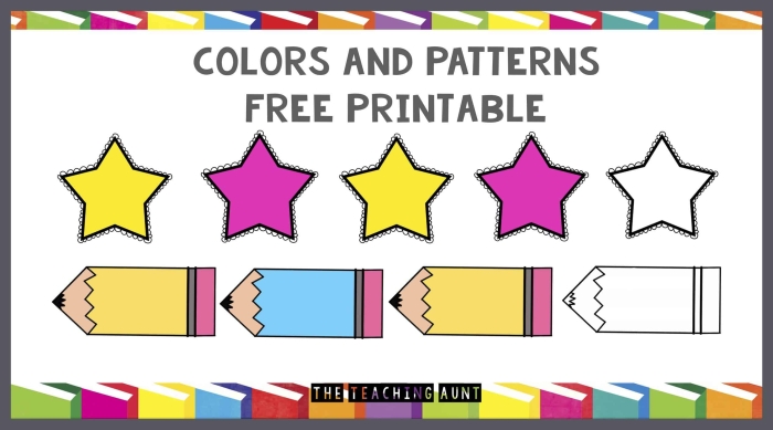 Creative color pattern activity for early learners in physical science, worksheet 14 Pre-K children working on a color patterns worksheet with colorful shapes and images