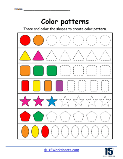Engaging physical science activity for young learners with colorful pattern creation task Pre-K children practicing color pattern sequences with fun pictures on a worksheet