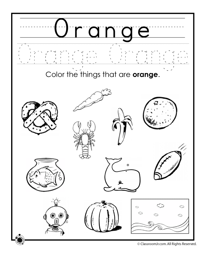 Exploring the color orange with a fun and educational activity for young learners Child working on a creative color book page featuring the color orange in a Pre-K worksheet