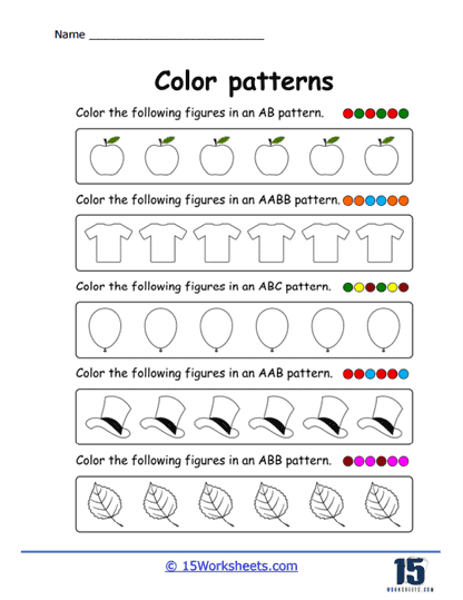 Creative color pattern activity for early learners in physical science class Pre-K students practicing color sequences in a fun pattern worksheet
