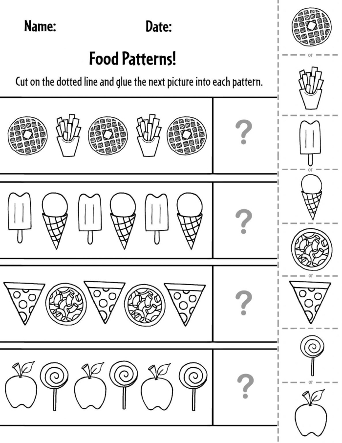 Creative Color Patterns worksheet for young learners in Physical Science grade Pre-K Pre-K kids practicing color pattern sequences with fun pictures on a worksheet
