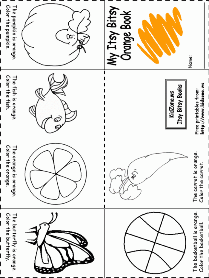 Fun and educational orange color worksheet for young learners to create a color book Child coloring a worksheet about the color orange in a Pre-K activity