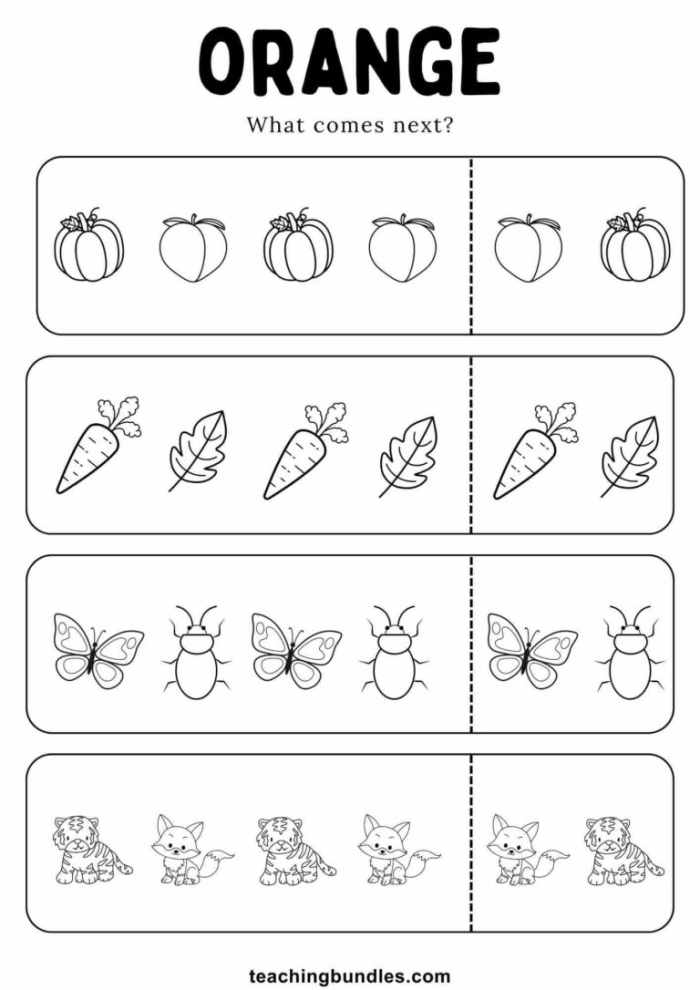 Creative orange color learning activity for young children on page 18 A Pre-K child coloring an orange-themed worksheet about time and money
