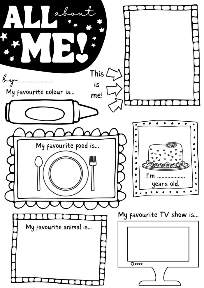 Getting-to-know-you writing activity for young learners with worksheet 15 All About Me and You worksheet for Pre-K students practicing comparison skills