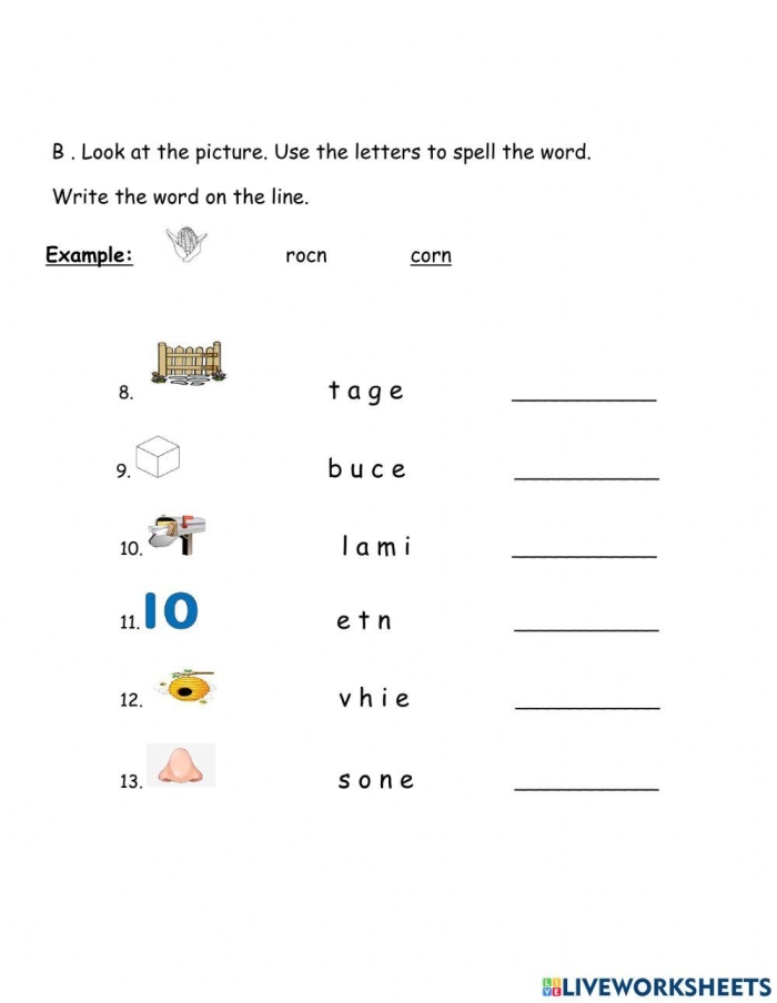 Pre-K student completing a starting spelling assessment worksheet to practice early spelling skills