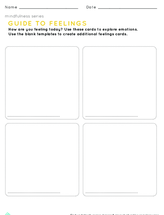 Pre-K worksheet showing Mindfulness Feelings Cards to help children identify emotions
