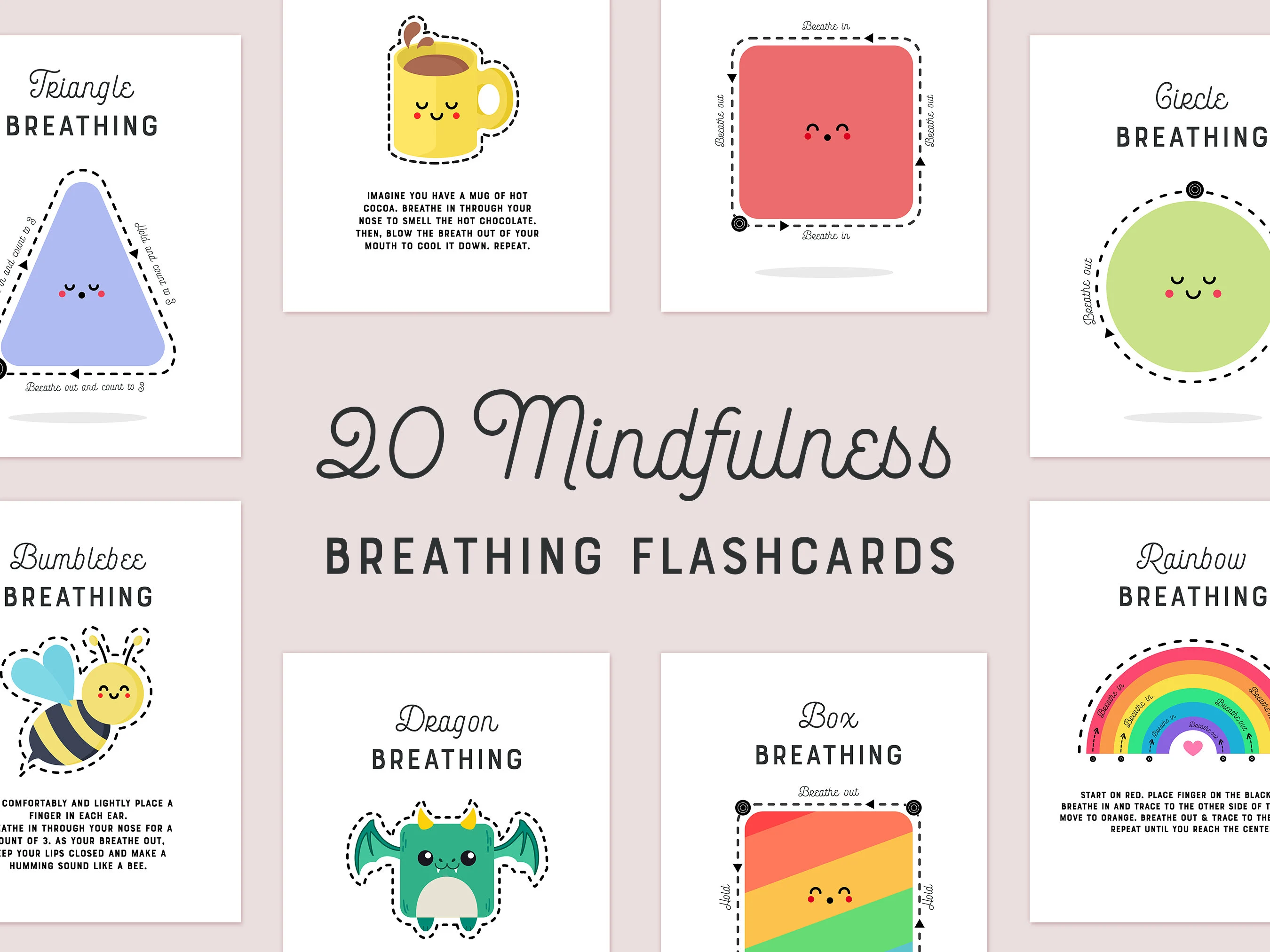 Pre-K Mindfulness Feelings Cards worksheet featuring emotion adjectives for young learners