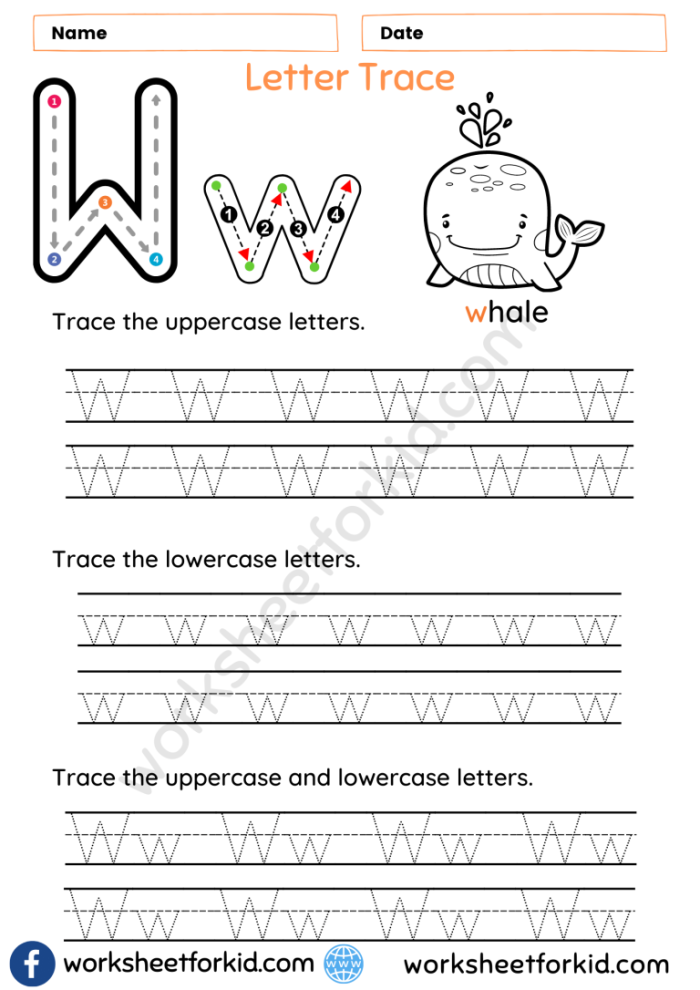 Tracing the letter W worksheet for prekindergarten learners focusing on writing skills Practice tracing lines and the letter W on a worksheet designed for pre-K fine motor skill development