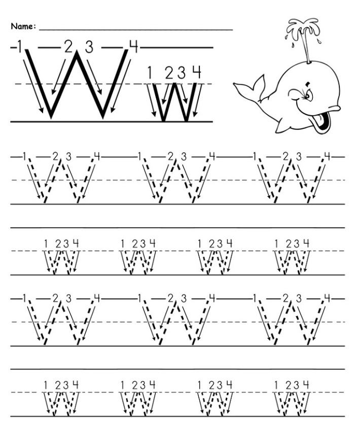 Tracing the Letter W activity sheet for early writing skills in prekindergarten Pre-K worksheet showing tracing lines and the letter W for fine motor practice