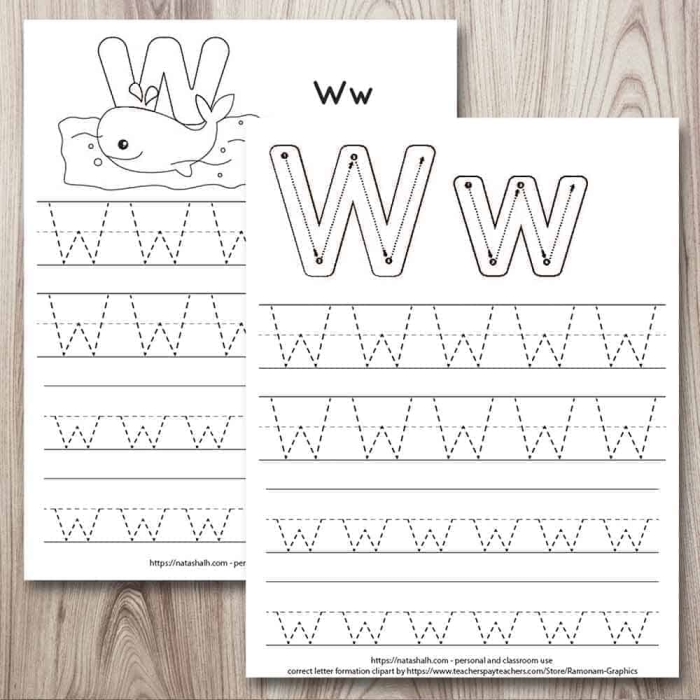 Tracing Practice for the Letter W on a Prekindergarten Writing Worksheet 21 Pre-K worksheet showing children tracing lines and the letter W to build fine motor skills