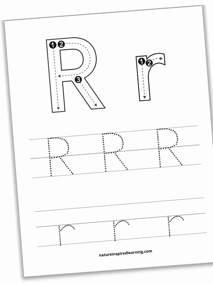 Pre-K kids practicing fine motor skills by tracing lines and the letter R on a worksheet for American Sign Language