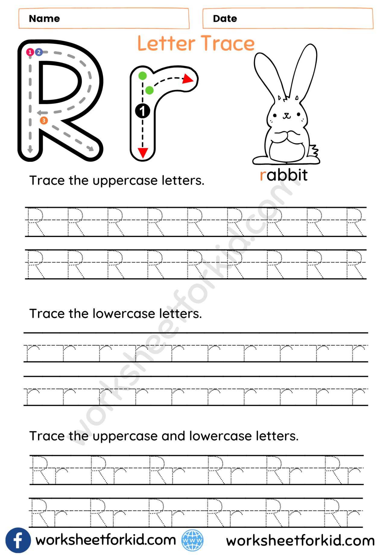 Pre-K American Sign Language worksheet showing kids tracing lines and the letter R to build fine motor skills