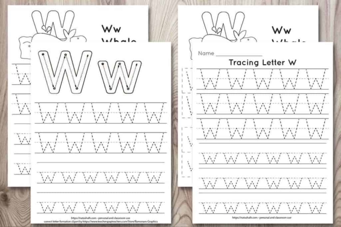 Tracing the letter W worksheet for young learners to improve handwriting skills, image 16 Pre-K child practicing tracing lines and the letter W on a worksheet to build fine motor skills