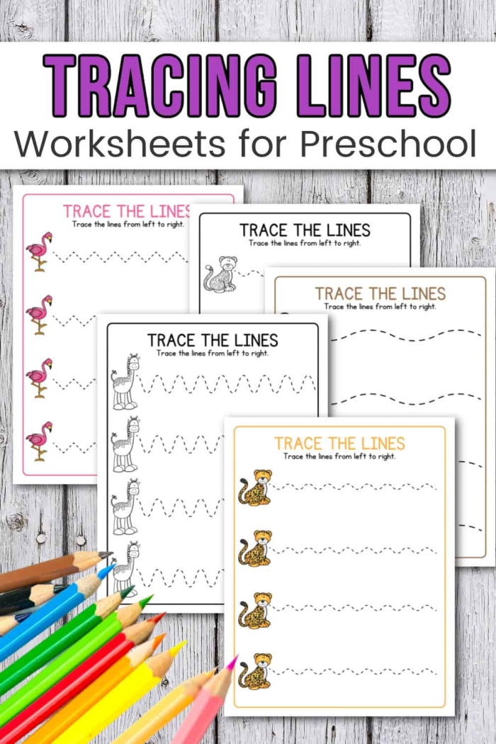 Vertical lines prewriting practice worksheet for early learners number 5 Pre-K child tracing vertical lines on a worksheet to build fine motor skills for writing letters F and L