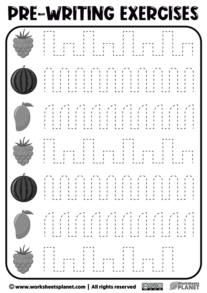 Prewriting Skills worksheet focusing on vertical lines for early alphabet practice Child tracing vertical lines on a Pre-K prewriting skills worksheet for fine motor development