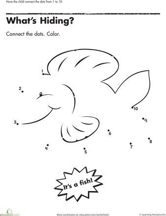 Fish dot to dot activity connecting numbers 1 through 10 for young learners, image 18 Dot to Dot 1-10 worksheet revealing a fish shape for Pre-K multiplication practice