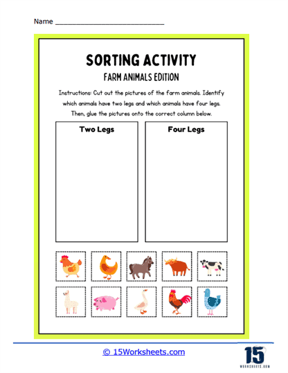 Pre-K children sorting various foods and drinks in a fun categorization worksheet