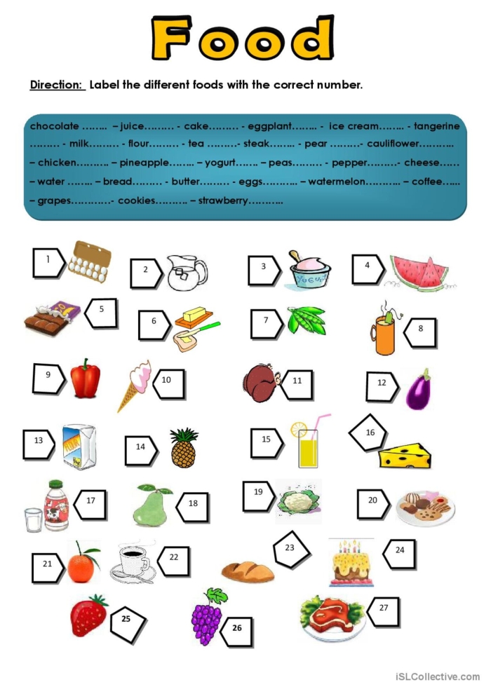 Pre-K children sorting various foods and drinks into categories on a worksheet