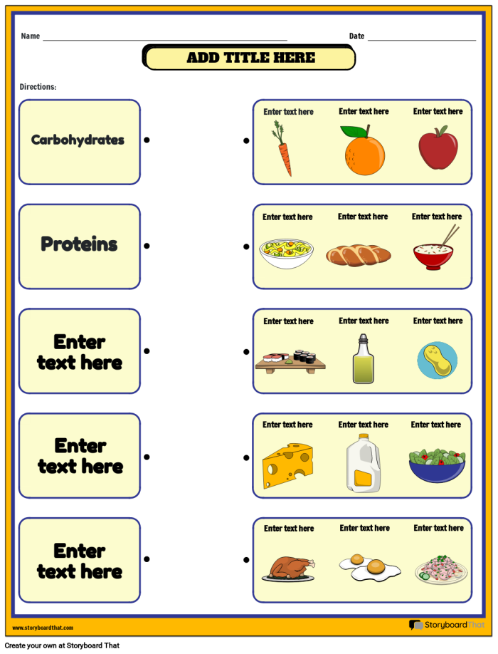 Pre-K children sorting various foods and drinks on a colorful categorization worksheet