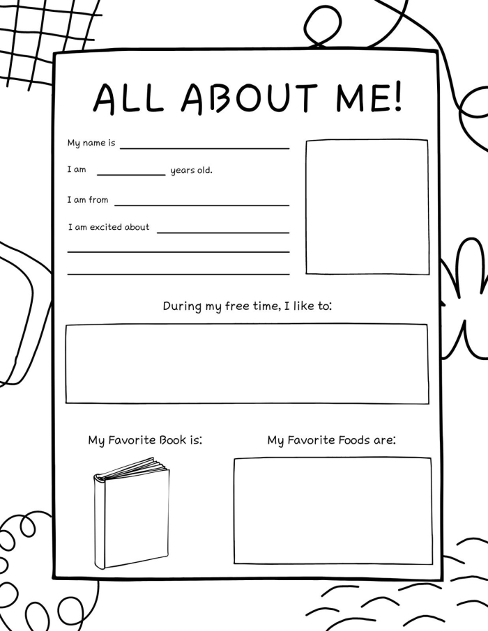 Getting to Know You worksheet for Pre-K writing skills practice image five Pre-K children completing the All About Me and You worksheet to compare themselves with a friend