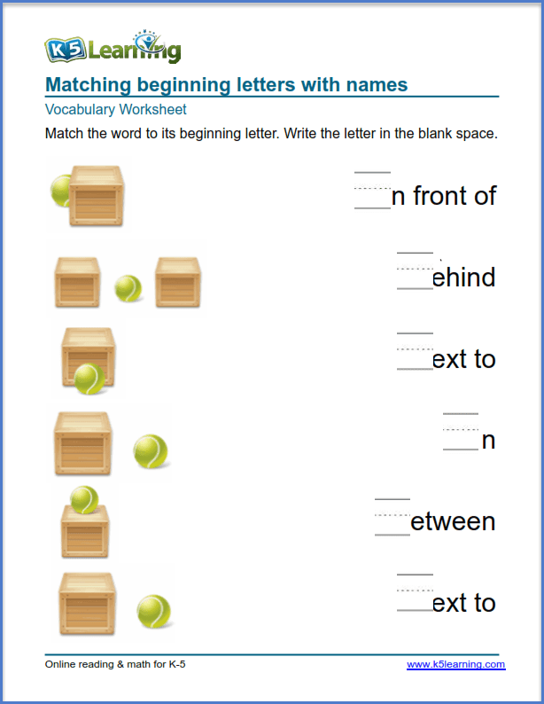 Position Word Check-In worksheet for Pre-K geometry activities helping kids learn spatial terms