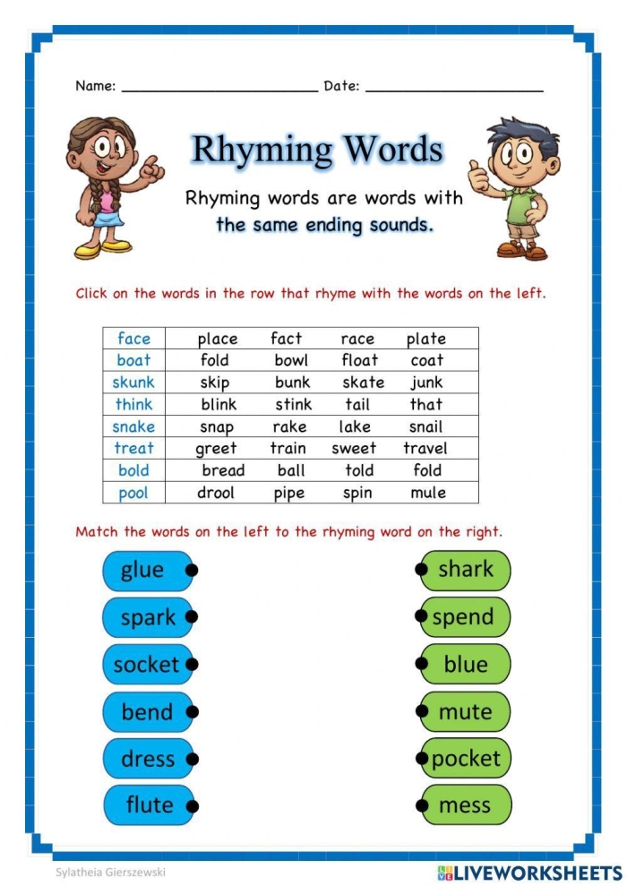Rhyming Word Pairs exercise for early learners in German number 25 Pre-K children matching rhyming word pairs in German on a colorful worksheet