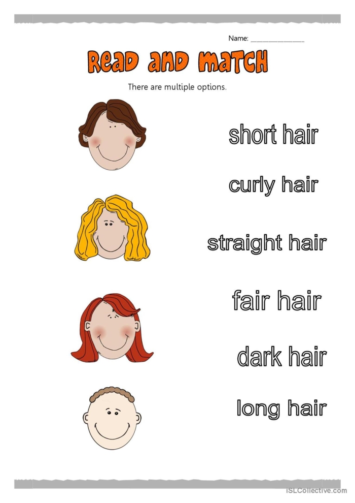Child drawing their hairstyle on an All About My Hair worksheet with a mirror outline