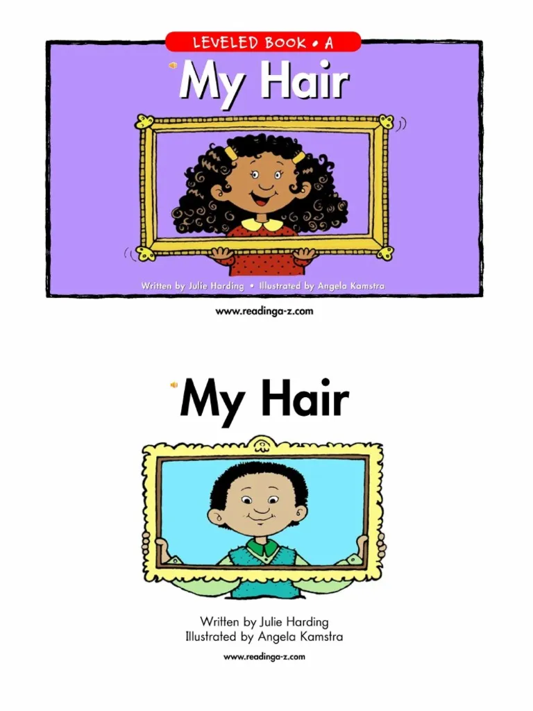 Child drawing their hairstyle on a mirror-themed All About My Hair worksheet for Pre-K