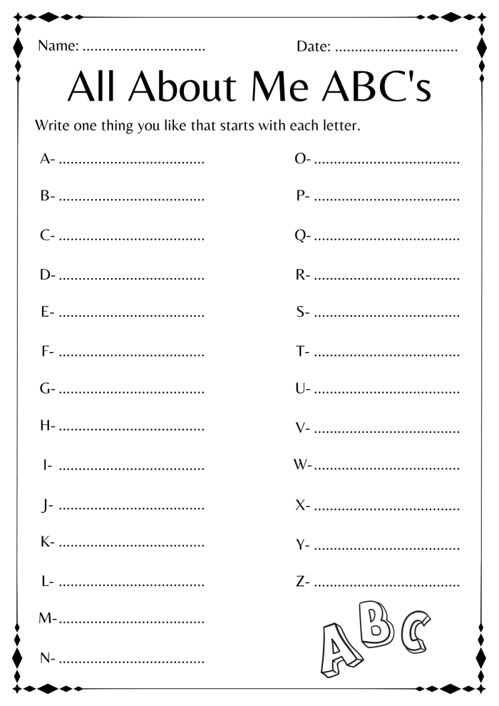 Worksheet for Pre-K learners to practice writing letters A, B, and C with onset rime focus Preschool handwriting worksheet focusing on filling missing A, B, and C letters