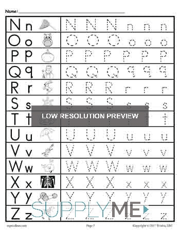 Handwriting worksheet for tracing lowercase x, y, and z letters, image 9 Tracing practice for lowercase letters x, y, and z on a Pre-K handwriting worksheet