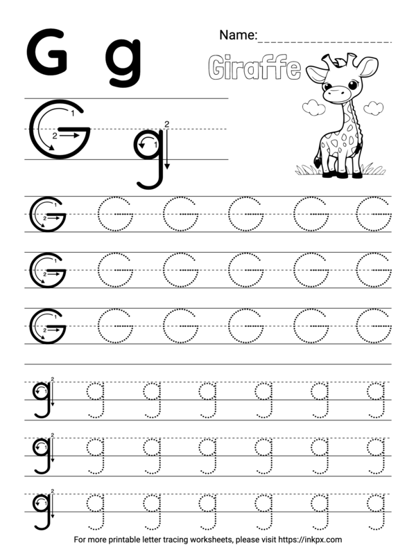 Tracing the Letter G Practice Worksheet for Preschool Handwriting Development Pre-K worksheet for tracing lines and letter G to build handwriting skills
