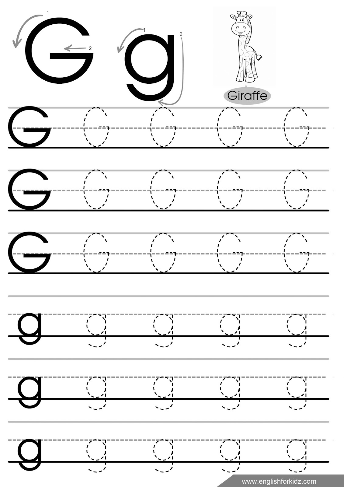 Fun Printable Practice Tracing the Letter G Worksheets for Pre-K