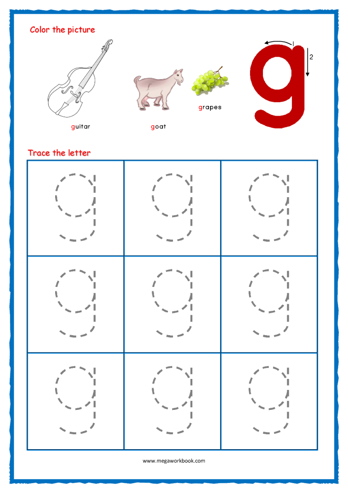 Tracing the Letter G Practice Worksheet for Pre-K Fine Motor Development Pre-K worksheet showing kids tracing lines and the letter G to build handwriting skills