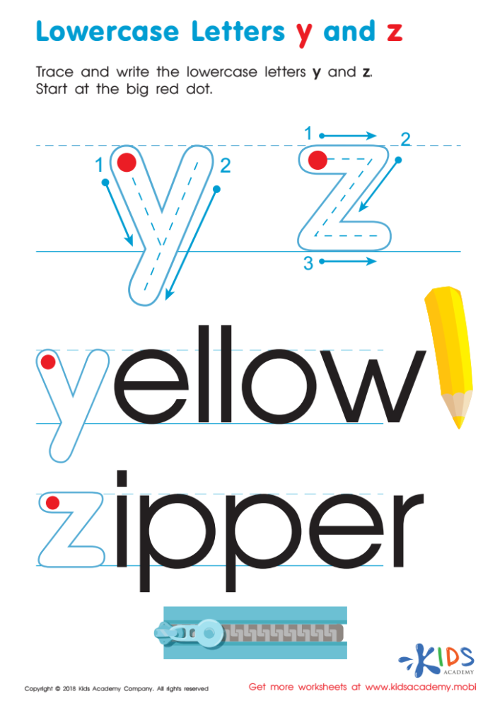 Pre-K geometry tracing exercise for letters x, y, and z on worksheet 17 Tracing worksheet for lowercase letters x, y, and z designed for Pre-K handwriting practice