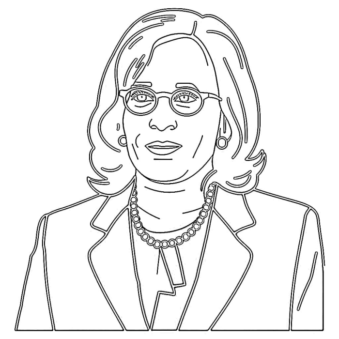 Kamala D. Harris coloring worksheet for Pre-K measurement activities featuring the 49th Vice President
