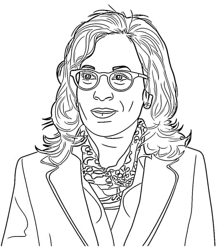 Kamala D. Harris Coloring Page worksheet for Pre-K measurement activities featuring the 49th Vice President