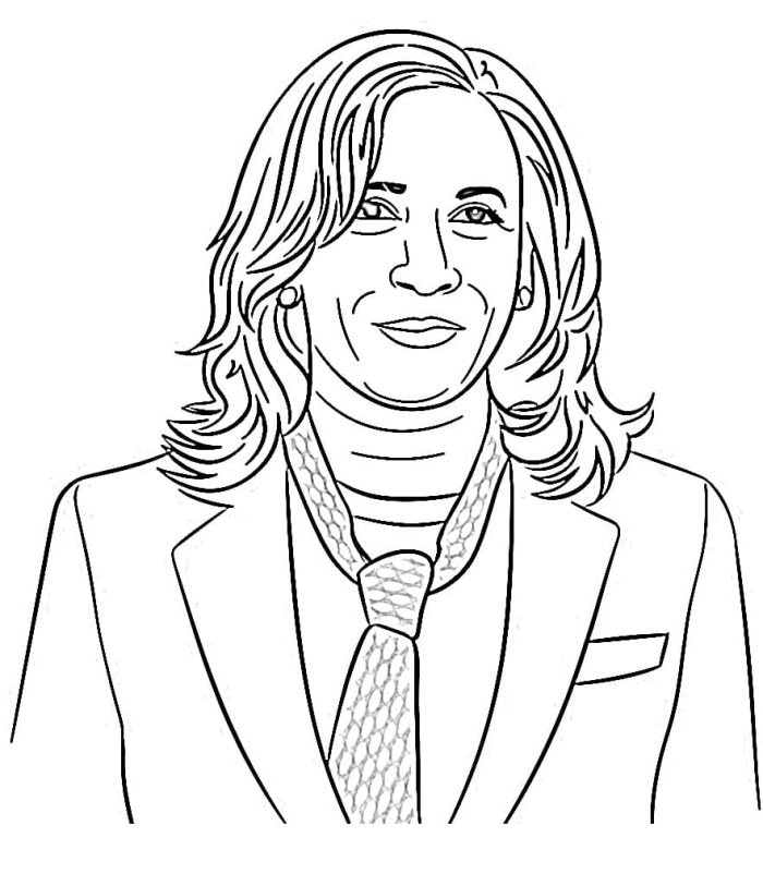 Kamala D. Harris coloring worksheet for Pre-K measurement activities featuring the 49th U.S. Vice President