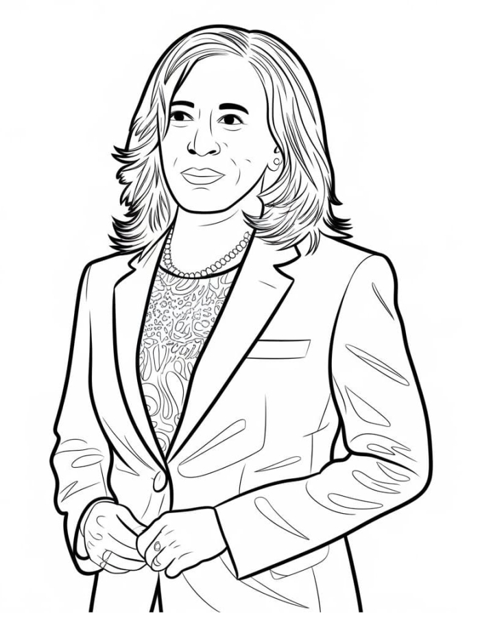Kamala D. Harris coloring page worksheet for Pre-K measurement activities featuring the 49th Vice President