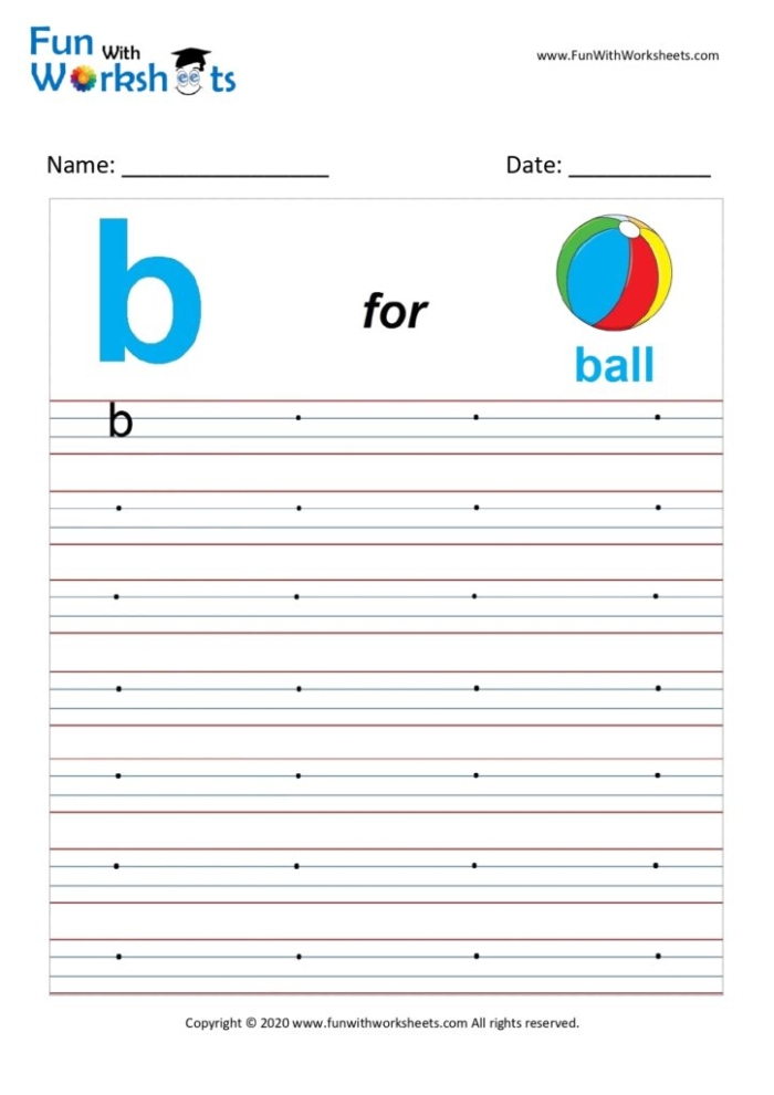 Letter b tracing and recognition worksheet for young learners number 12 Pre-K worksheet for tracing and writing the lowercase letter b
