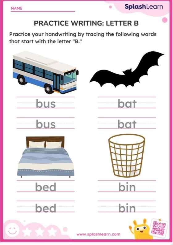 Worksheet 14 focused on identifying and practicing the letter b in lowercase writing tasks Pre-K worksheet for tracing and writing the lowercase letter b with fun activities