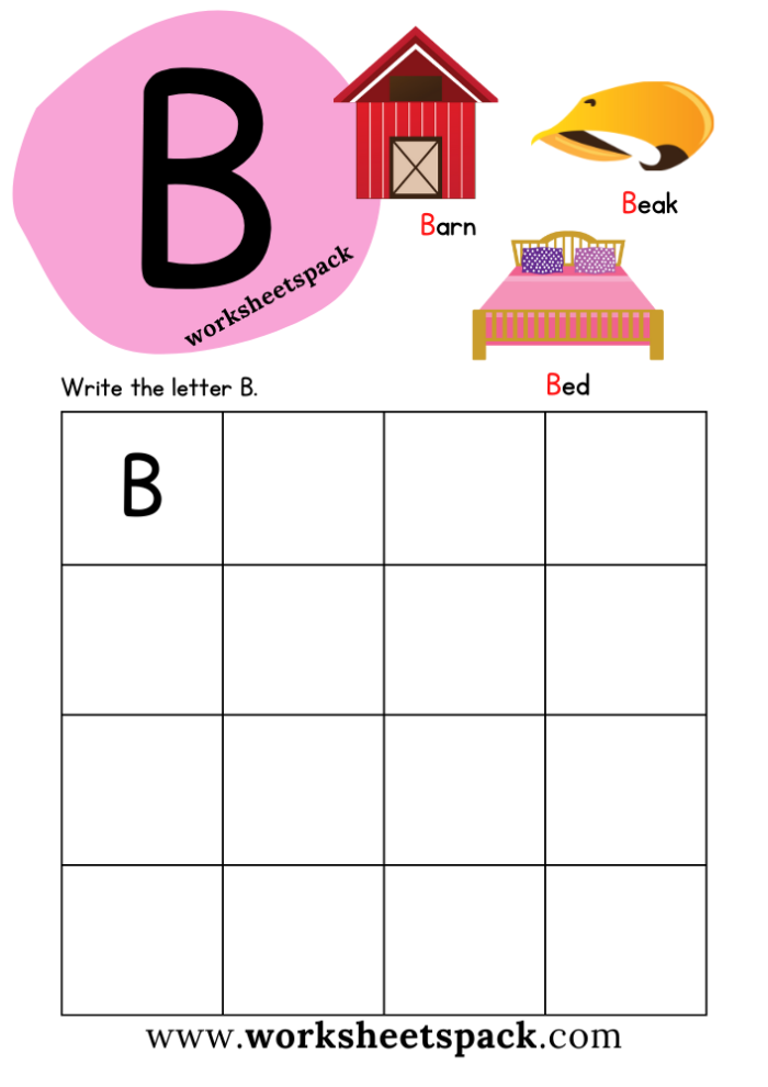 Practice writing the letter b with this engaging tracing worksheet for young learners Pre-K worksheet featuring tracing and writing exercises for the lowercase letter b